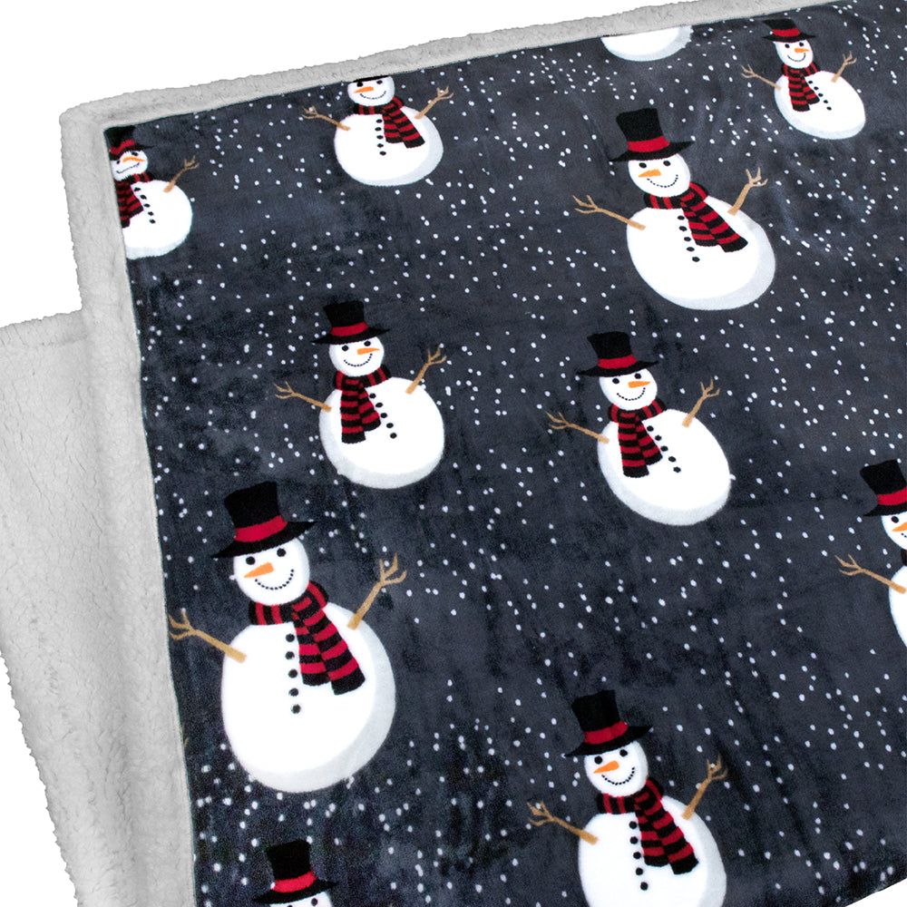 Christmas Blanket Holiday Theme Print Warm Sherpa Fleece Throw Sofa Couch Bed