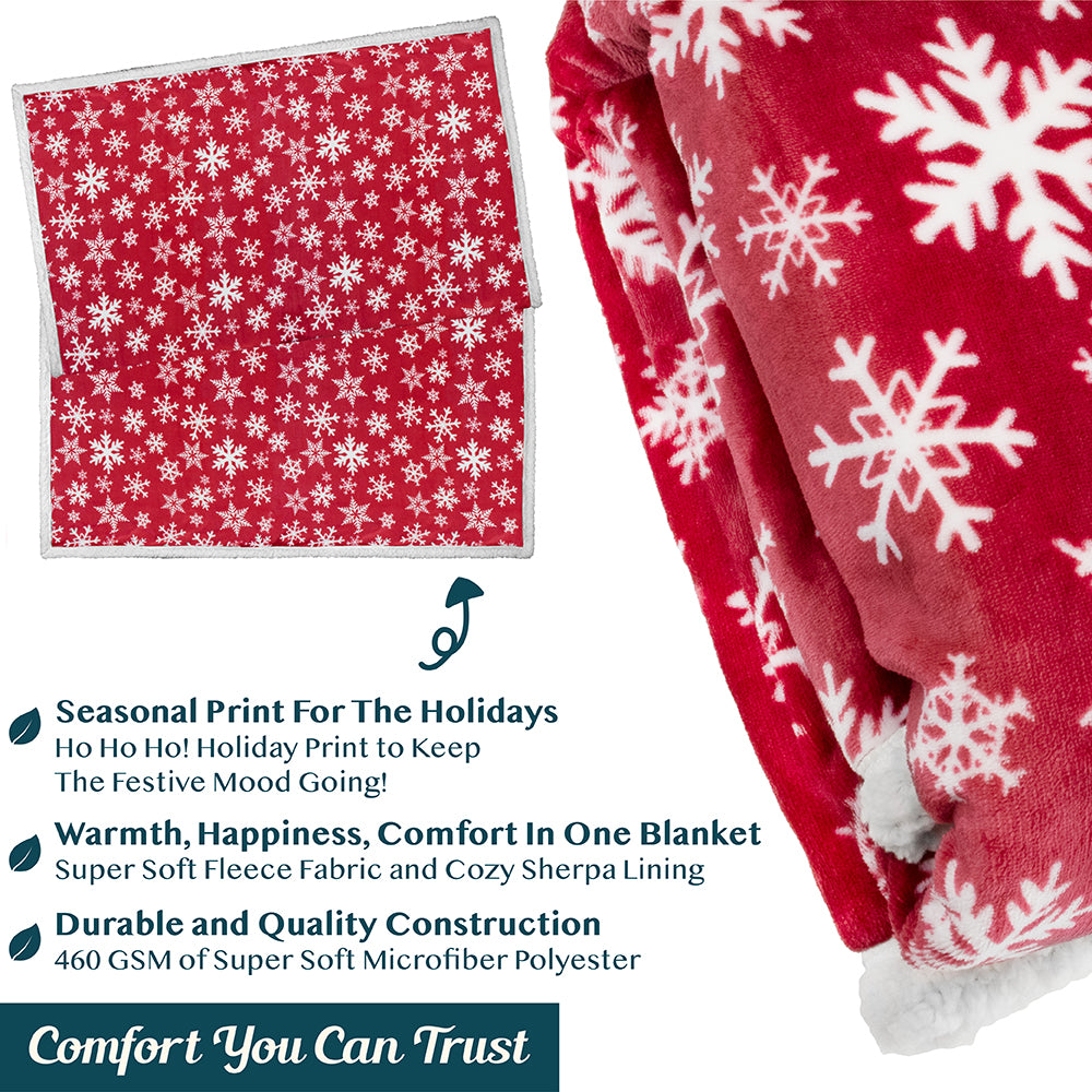 Christmas Blanket Holiday Theme Print Warm Sherpa Fleece Throw Sofa Couch Bed