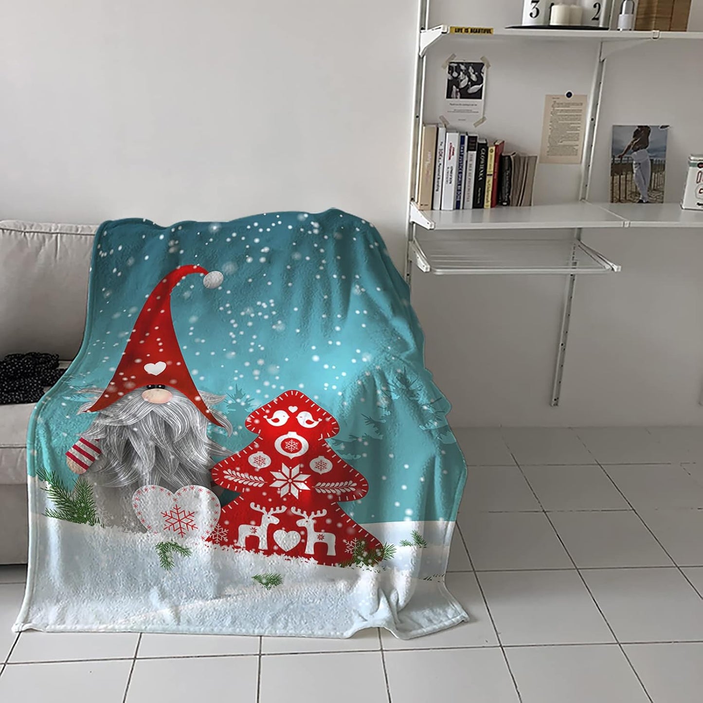 Christmas Gnomes Throw Blanket Flannel Microfiber Blanket, Red Xmas Tree Snowflake Reindeer Fleece Blankets - 40 X 50 In, Soft Warm Cozy Throw Blue Lightweight Blanket for Couch Sofa Bed