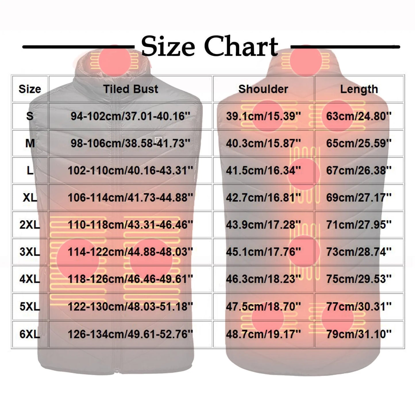 Heated Vest 9 Heating Zones plus Size Lightweight Unisex Heated Jacket 3 Temperature Control USB Electric Winter Coat with Pocket on Clearance Red 5XL