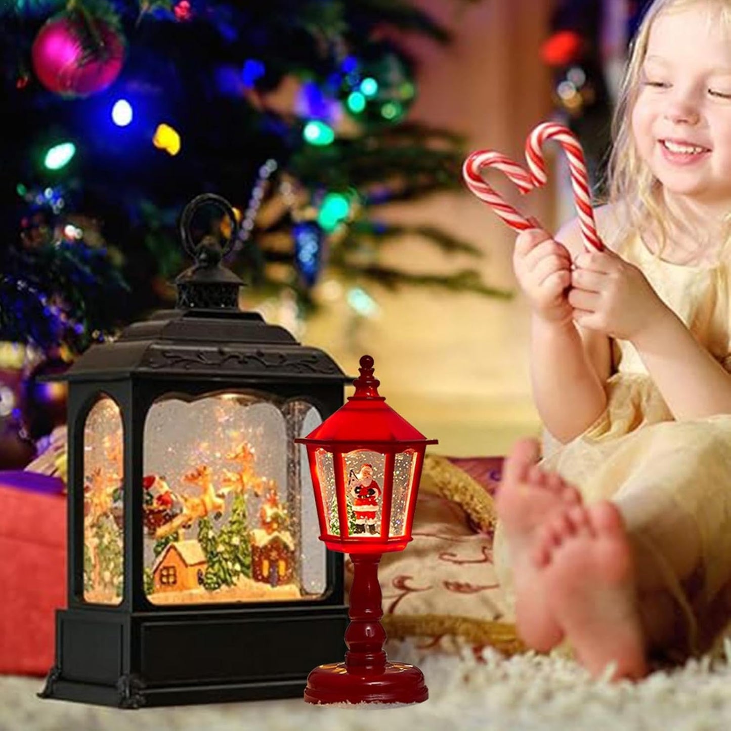 Hexagonal Snow Globe, Battery Operated Light, Cozy Snow Globe, Light up Lantern Decorative Wind Lamp, Ambient Warm Light, Glitter Lantern Decor Battery Powered Light Winter Snow Globe Sparkling Light