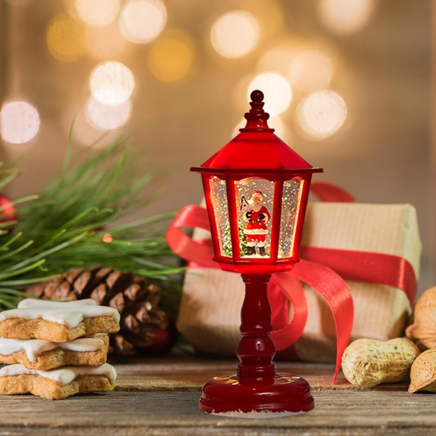 Hexagonal Snow Globe, Battery Operated Light, Cozy Snow Globe, Light up Lantern Decorative Wind Lamp, Ambient Warm Light, Glitter Lantern Decor Battery Powered Light Winter Snow Globe Sparkling Light