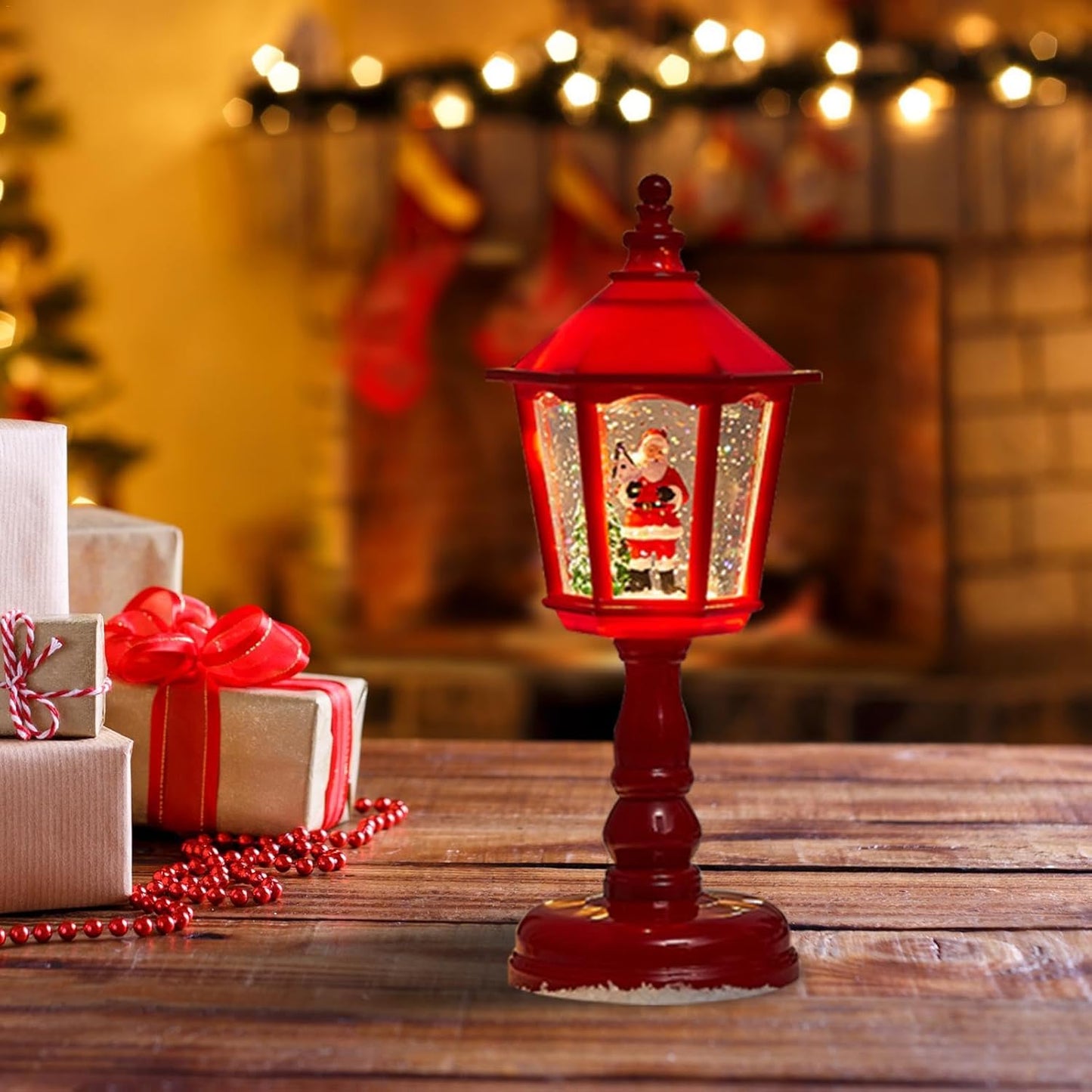 Hexagonal Snow Globe, Battery Operated Light, Cozy Snow Globe, Light up Lantern Decorative Wind Lamp, Ambient Warm Light, Glitter Lantern Decor Battery Powered Light Winter Snow Globe Sparkling Light