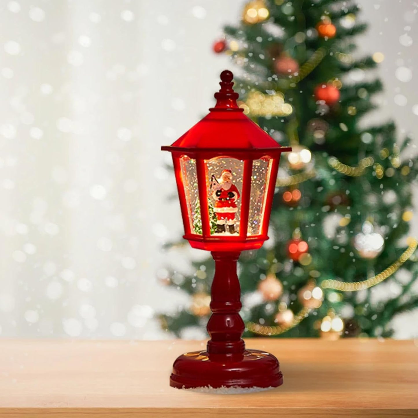 Hexagonal Snow Globe, Battery Operated Light, Cozy Snow Globe, Light up Lantern Decorative Wind Lamp, Ambient Warm Light, Glitter Lantern Decor Battery Powered Light Winter Snow Globe Sparkling Light