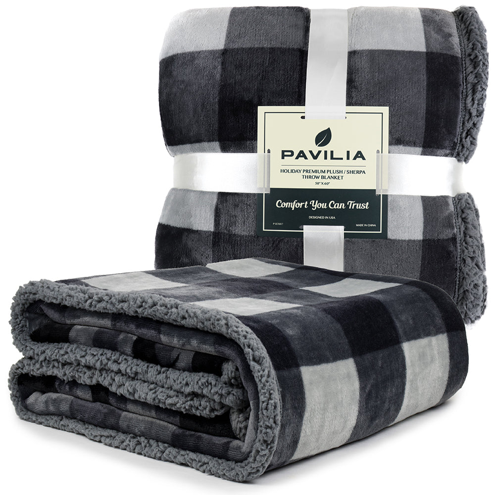 Christmas Blanket Holiday Theme Print Warm Sherpa Fleece Throw Sofa Couch Bed