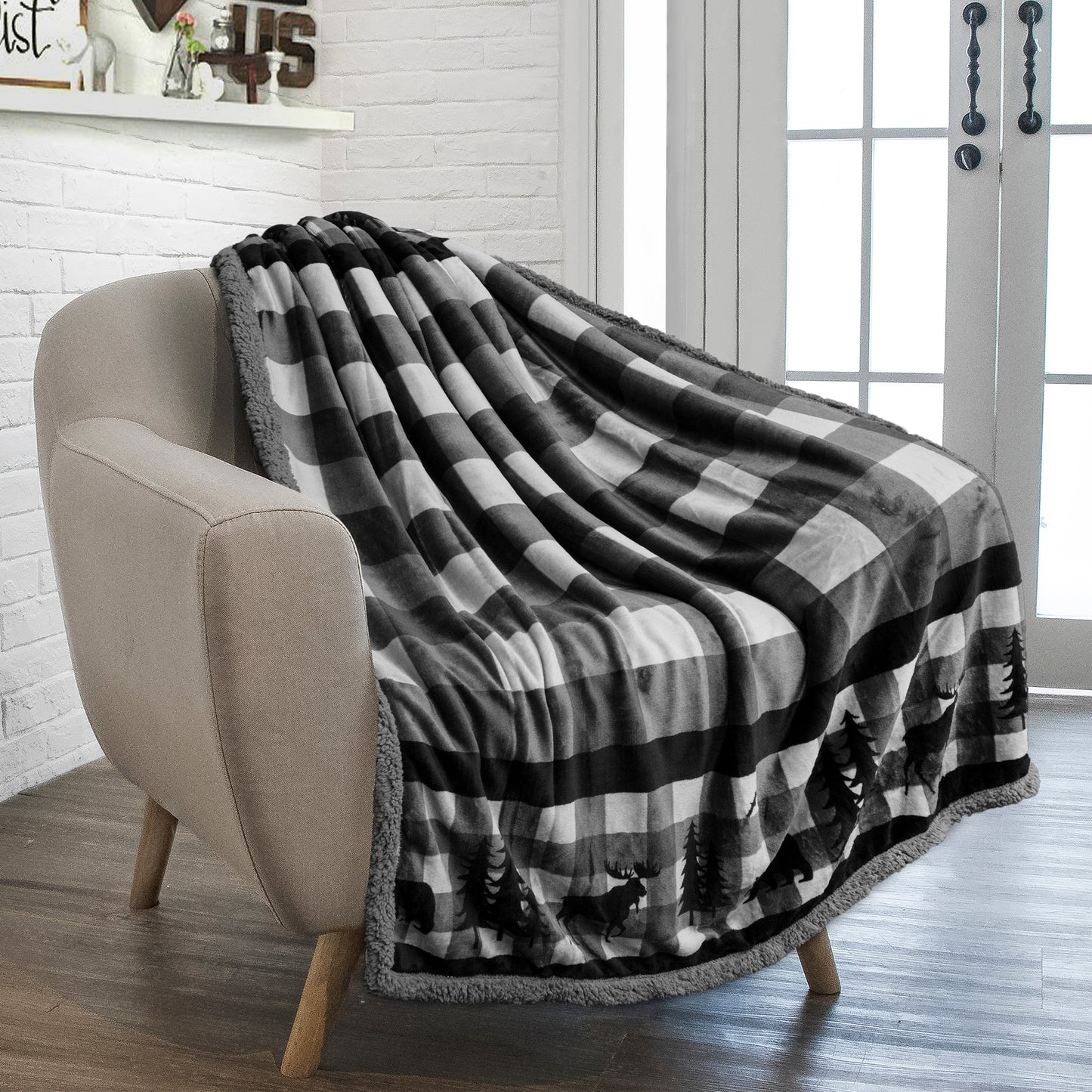 Christmas Blanket Holiday Theme Print Warm Sherpa Fleece Throw Sofa Couch Bed
