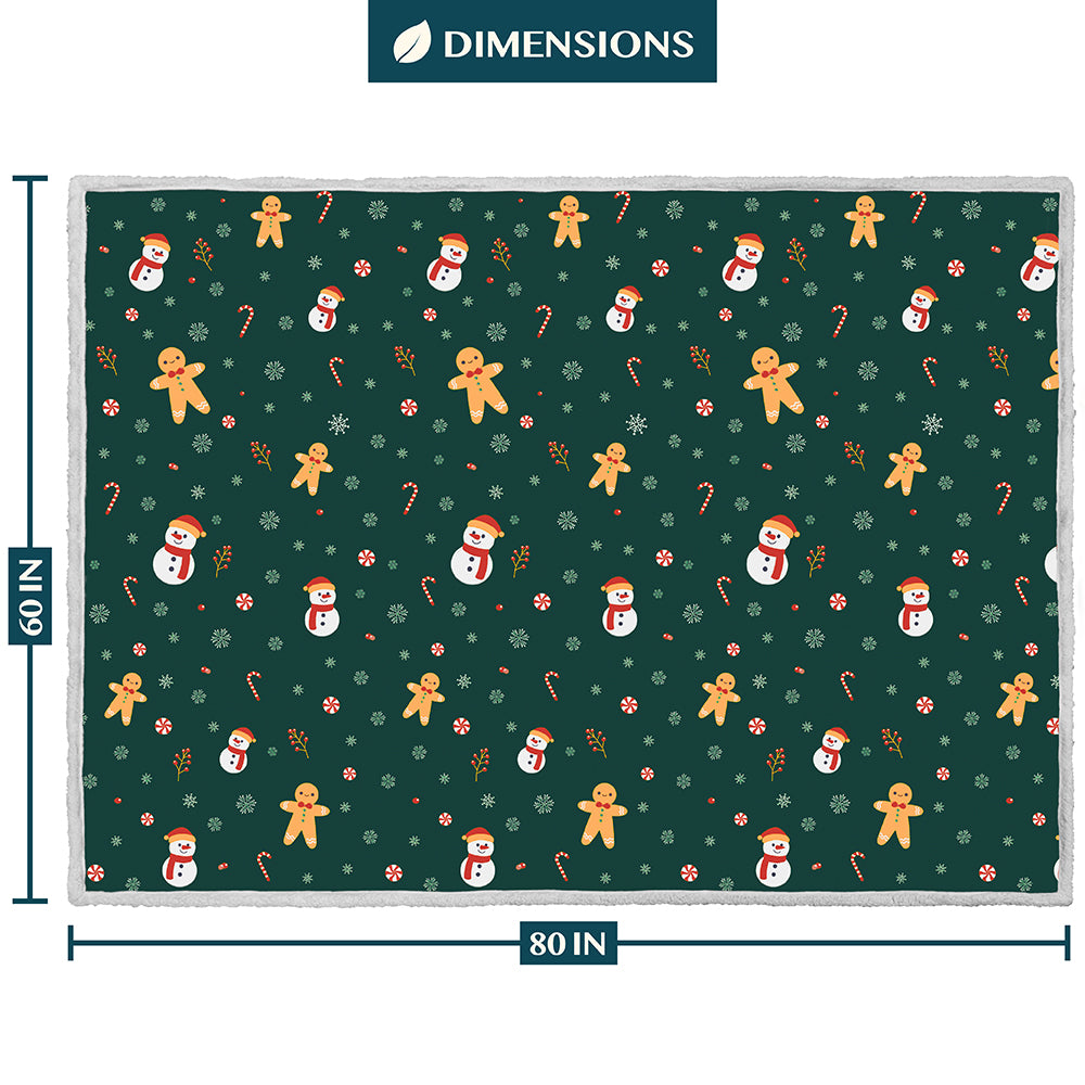 Christmas Blanket Holiday Theme Print Warm Sherpa Fleece Throw Sofa Couch Bed