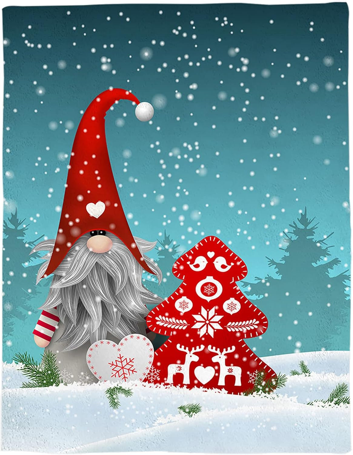 Christmas Gnomes Throw Blanket Flannel Microfiber Blanket, Red Xmas Tree Snowflake Reindeer Fleece Blankets - 40 X 50 In, Soft Warm Cozy Throw Blue Lightweight Blanket for Couch Sofa Bed