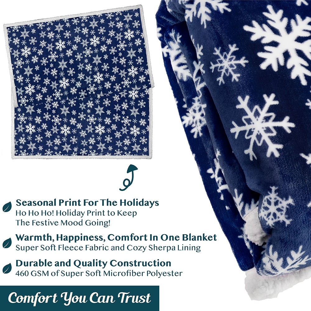 Christmas Blanket Holiday Theme Print Warm Sherpa Fleece Throw Sofa Couch Bed