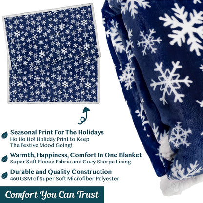 Christmas Blanket Holiday Theme Print Warm Sherpa Fleece Throw Sofa Couch Bed