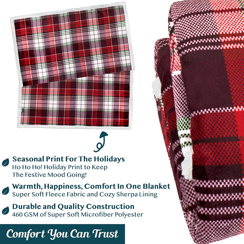 Christmas Blanket Holiday Theme Print Warm Sherpa Fleece Throw Sofa Couch Bed