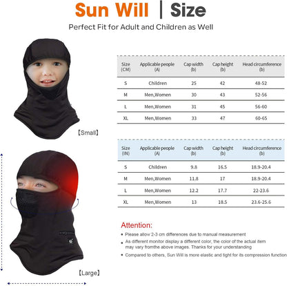 Heated Ski Mask Balaclava for Men & Women, Electric Heated Face Mask,Winter Outdoor Black Windproof