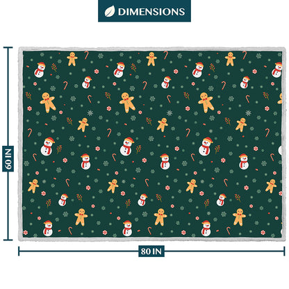 Christmas Blanket Holiday Theme Print Warm Sherpa Fleece Throw Sofa Couch Bed