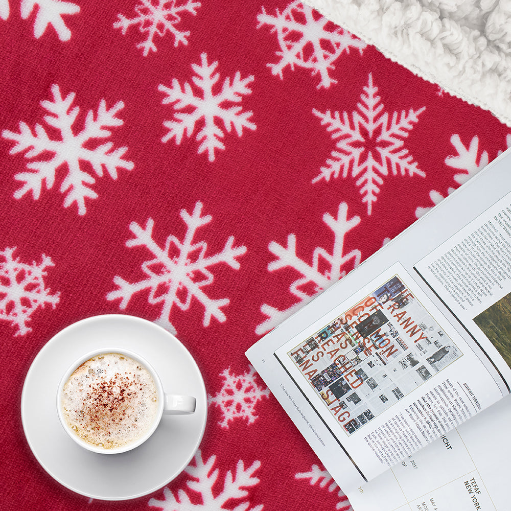 Christmas Blanket Holiday Theme Print Warm Sherpa Fleece Throw Sofa Couch Bed