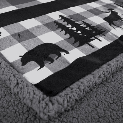 Christmas Blanket Holiday Theme Print Warm Sherpa Fleece Throw Sofa Couch Bed